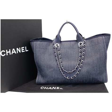 chanel denim shopping bag